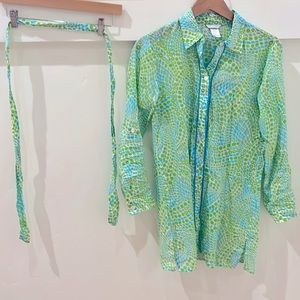 Size small Trina Turk Green and Blue blouse with matching belt